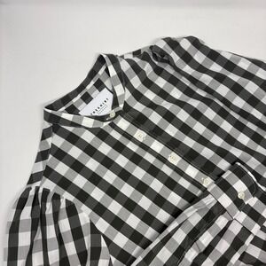 The Shirt Rochelle Behrens Button Up Women XS Gray Gingham Long Sleeve Preppy